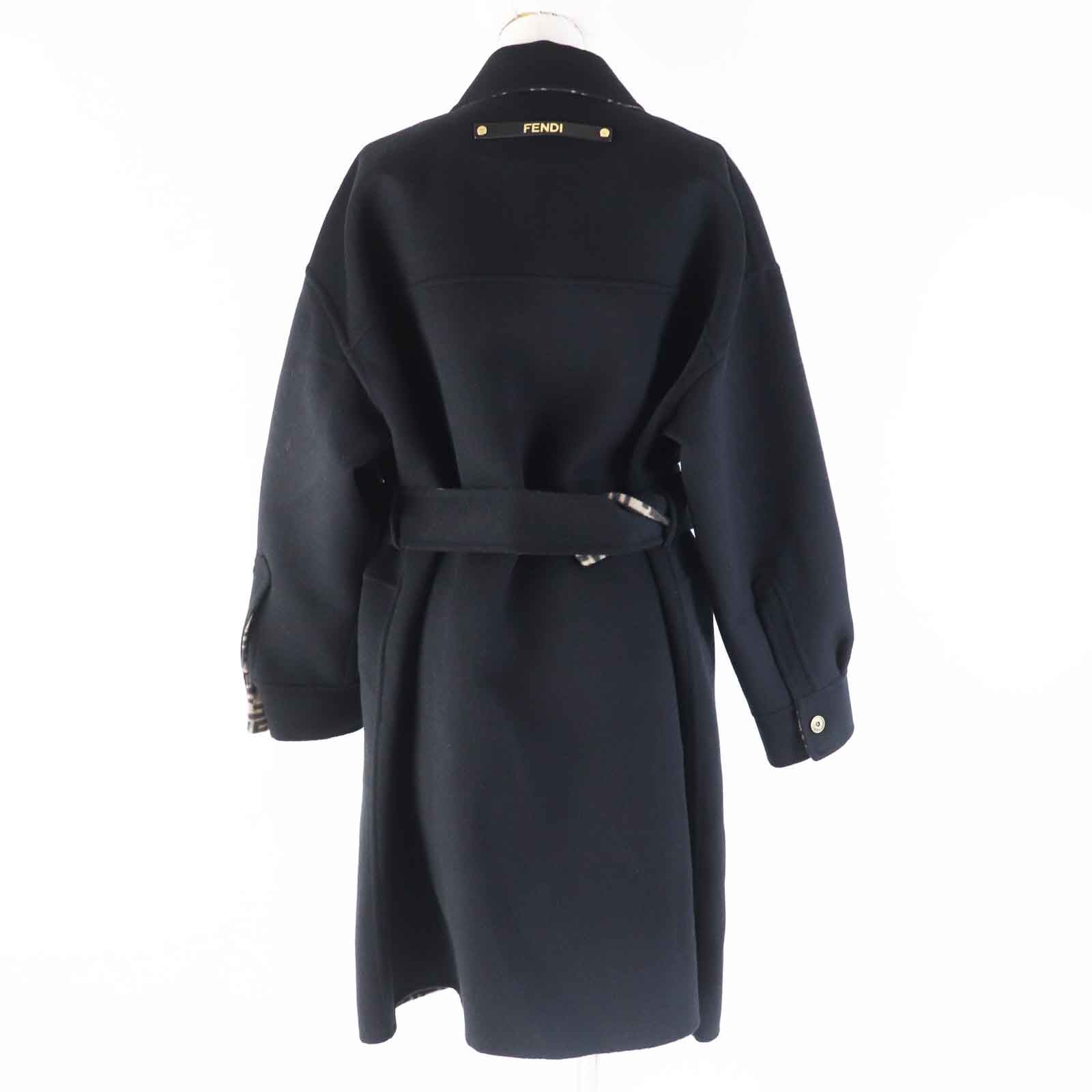 Fendi Wool Silk Belted Coat FF8744 Black