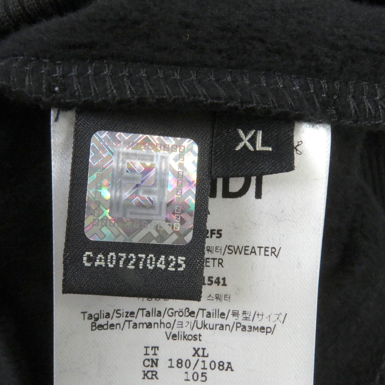 Fendi Cotton FF Logo Sweatshirt Black XL
