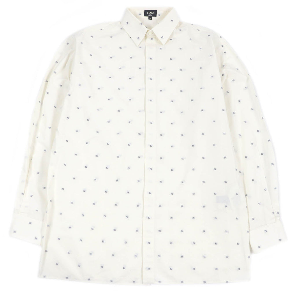 Fendi Cotton Silk FF Logo Long Sleeve Shirt