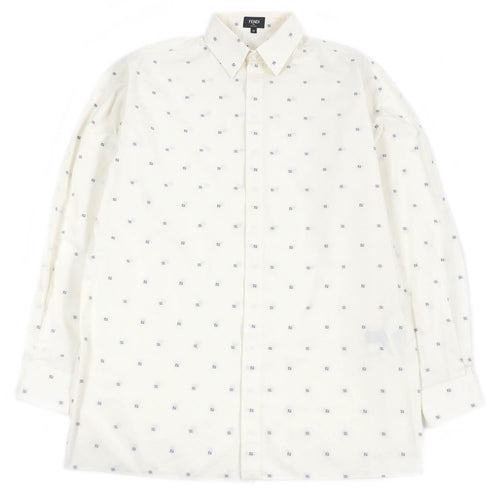 Fendi Cotton Silk FF Logo Long Sleeve Shirt