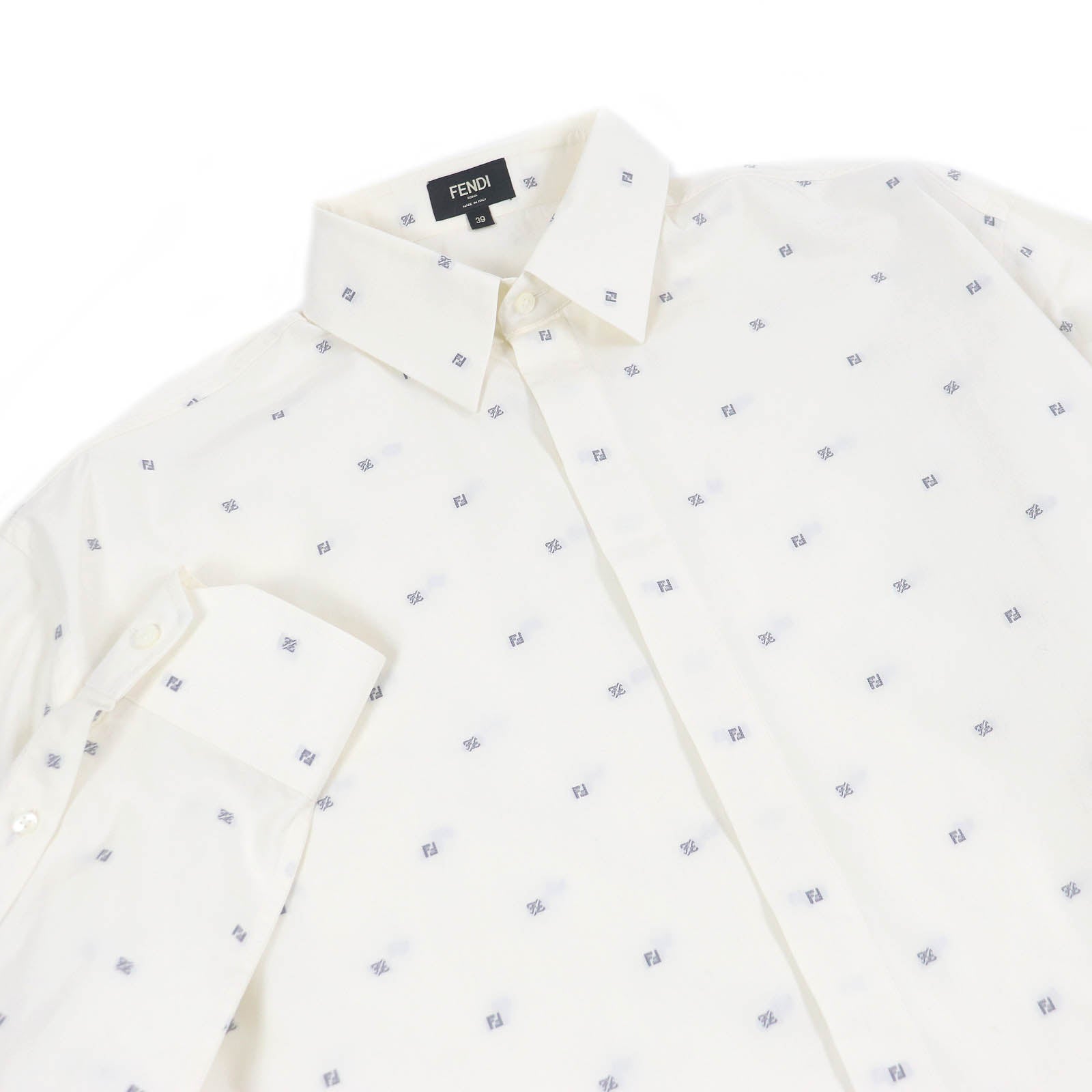 Fendi Cotton Silk FF Logo Long Sleeve Shirt