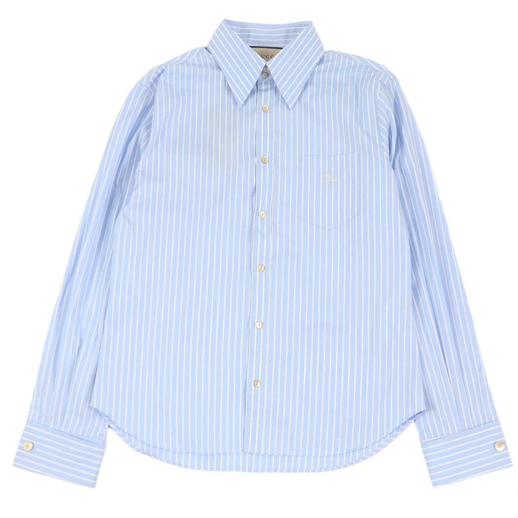 Gucci GG Logo Embroidery Striped Shirt Blue