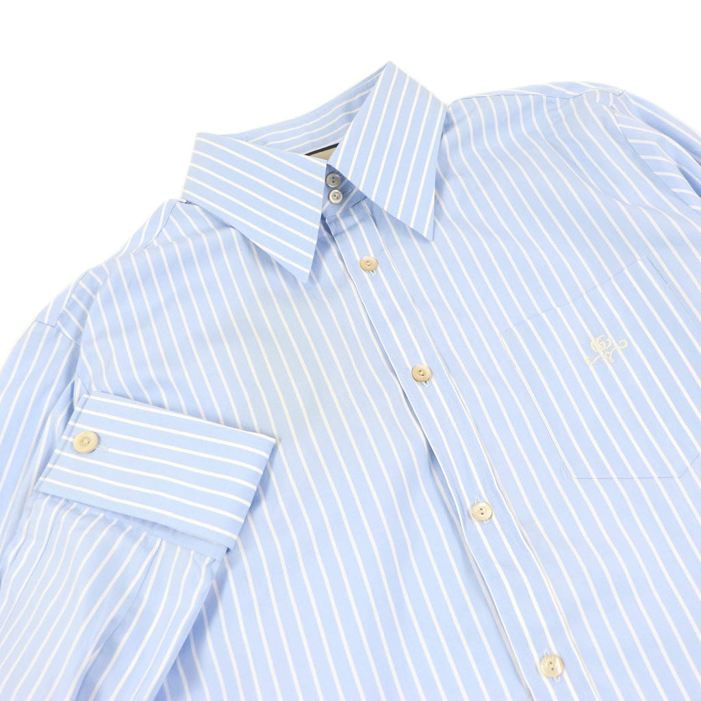 Gucci GG Logo Embroidery Striped Shirt Blue