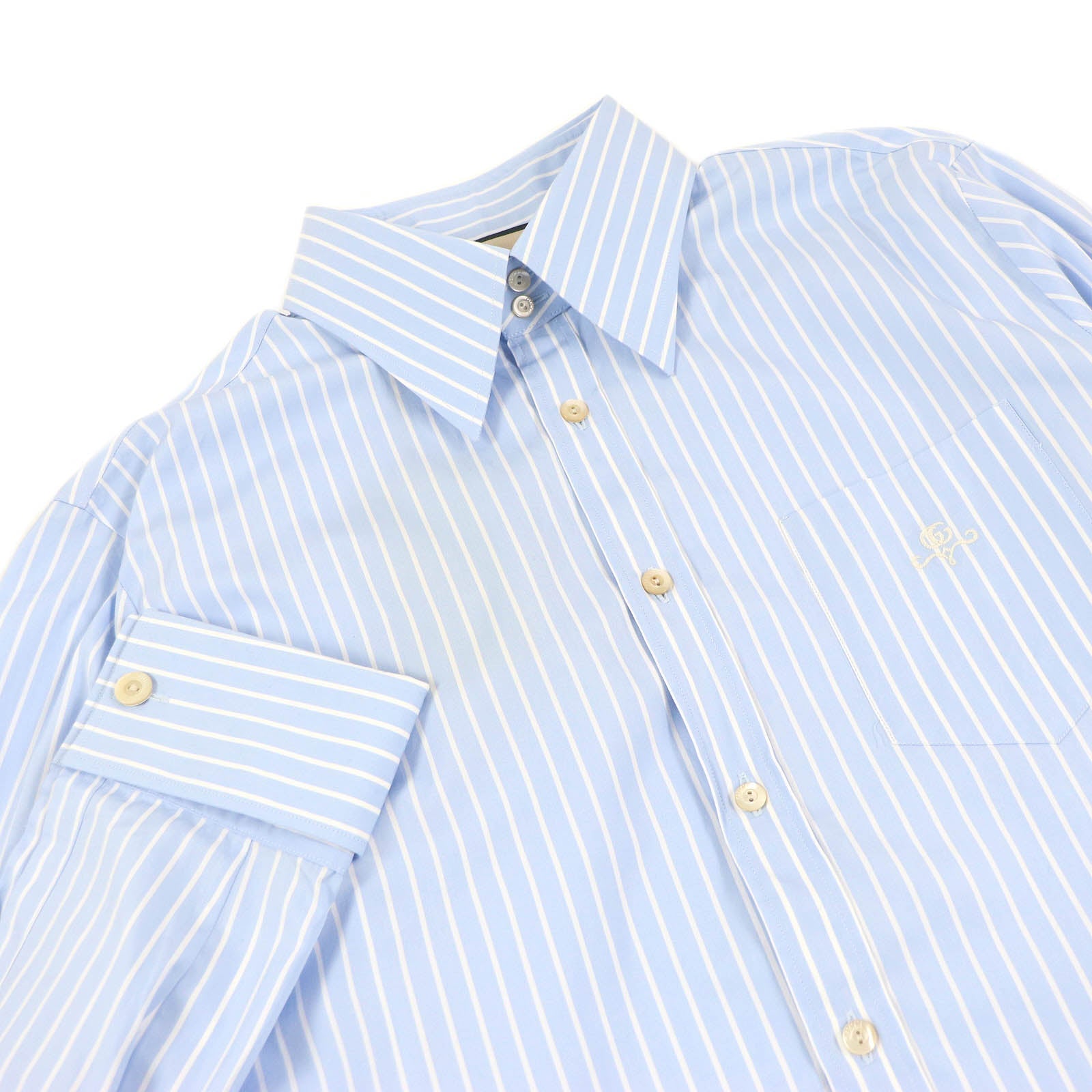 Gucci GG Logo Embroidery Striped Shirt Blue