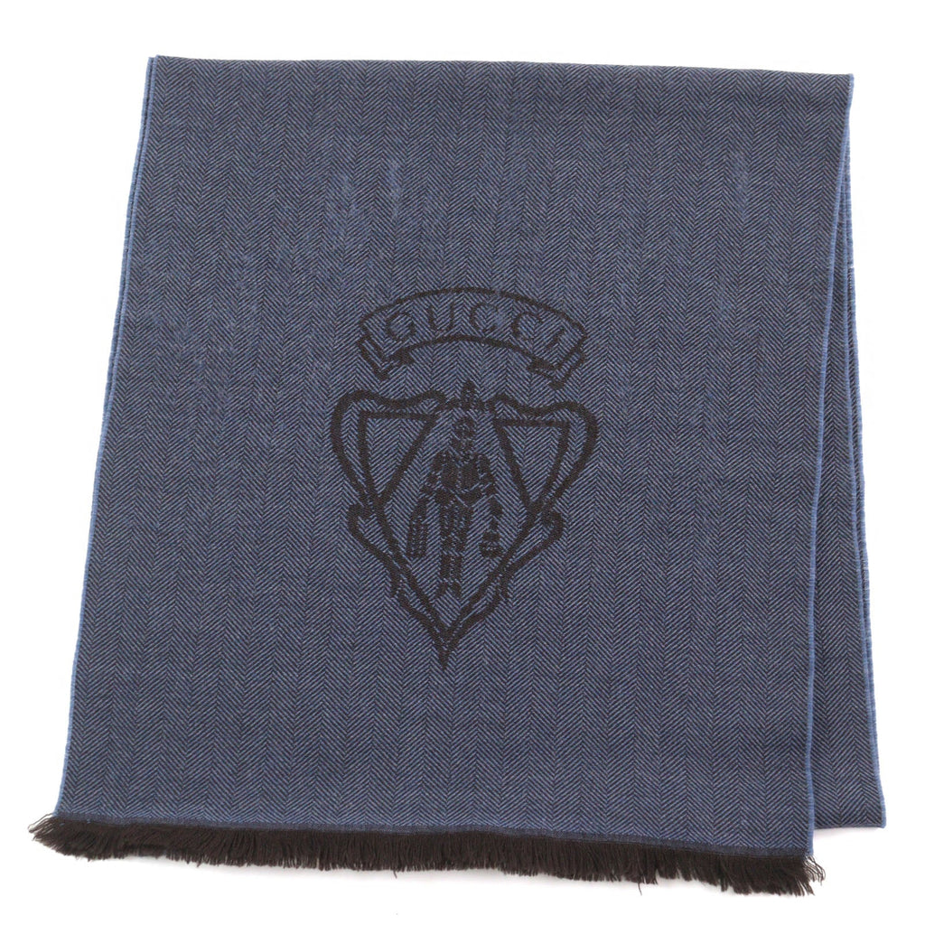 GUCCI Wool Crest Logo Fringed Scarf