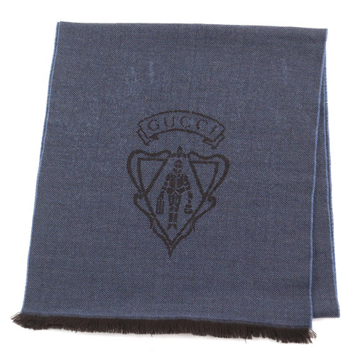 GUCCI Wool Crest Logo Fringed Scarf