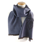 GUCCI Wool Crest Logo Fringed Scarf