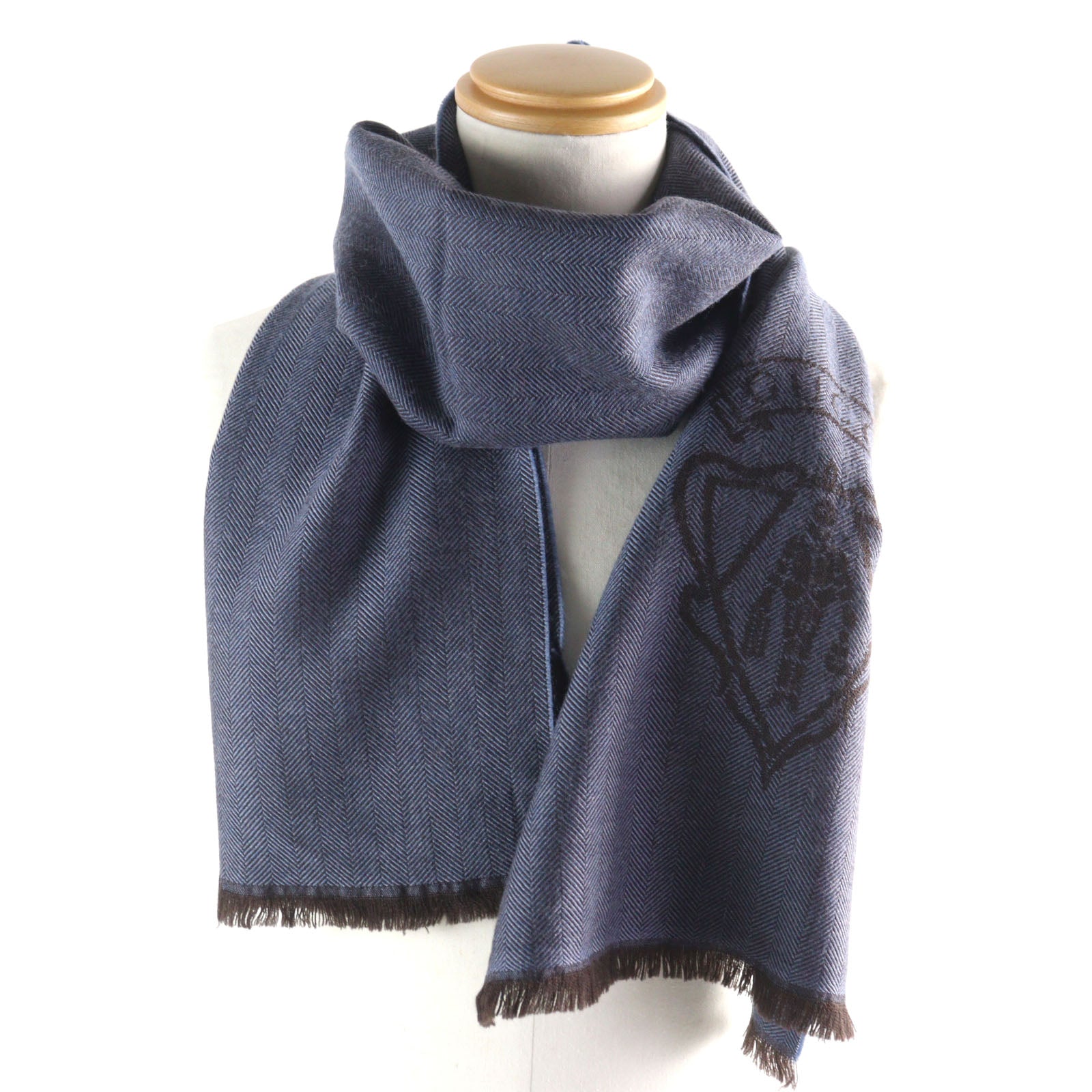 GUCCI Wool Crest Logo Fringed Scarf