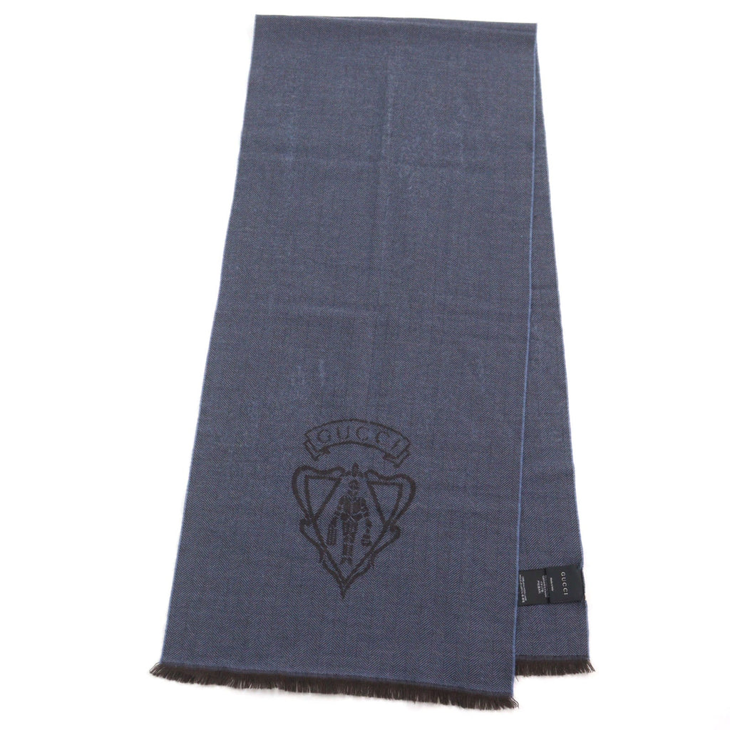 GUCCI Wool Crest Logo Fringed Scarf