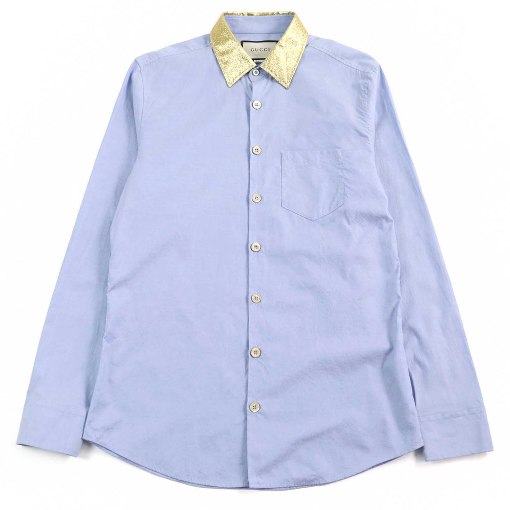 GUCCI Logo Button Silk Long Sleeve Shirt