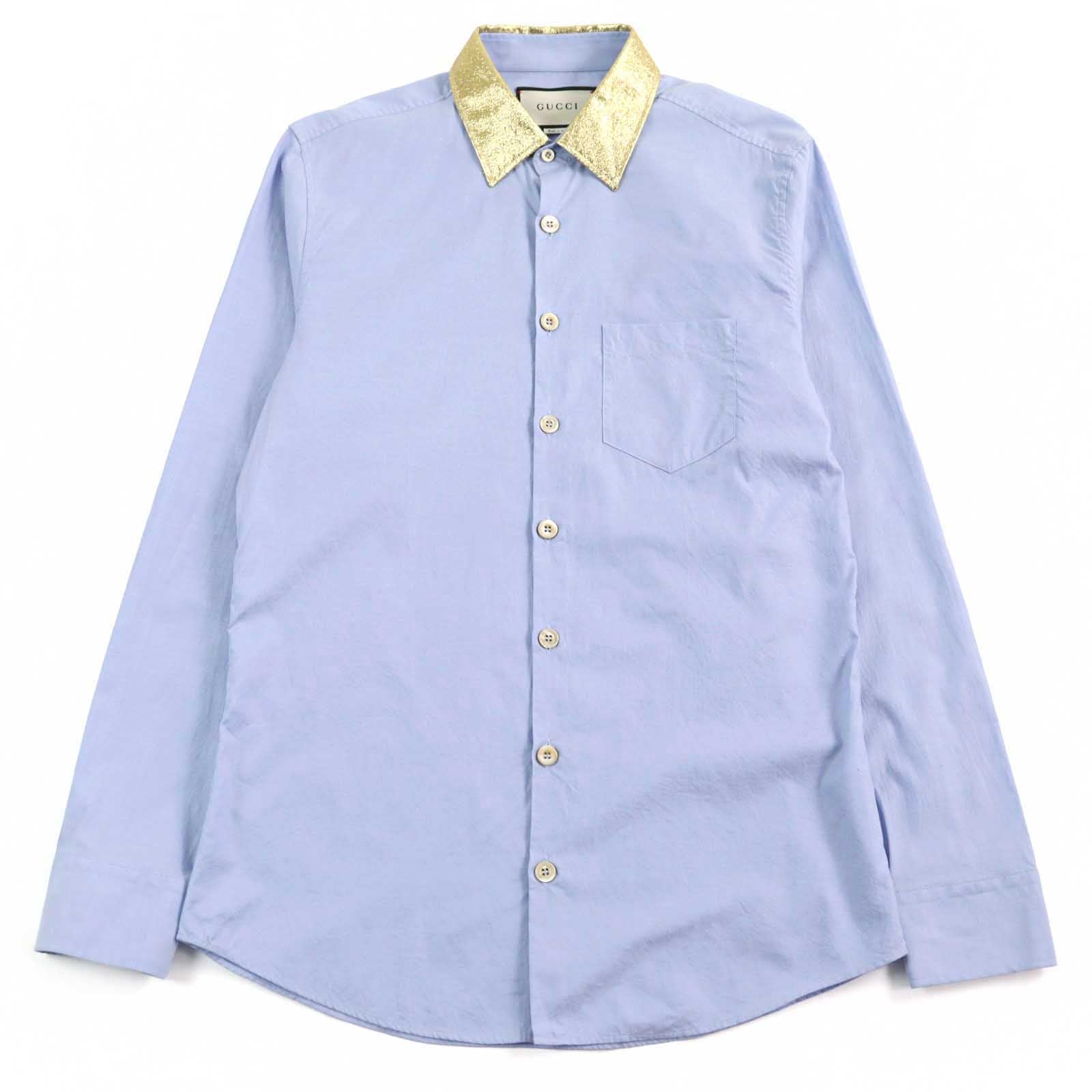 GUCCI Logo Button Silk Long Sleeve Shirt