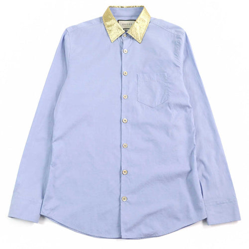 GUCCI Logo Button Silk Long Sleeve Shirt