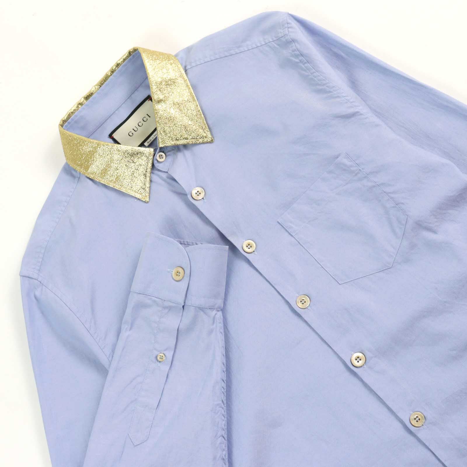 GUCCI Logo Button Silk Long Sleeve Shirt