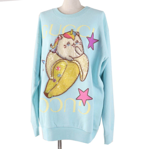 Gucci Logo Print Bananya Sequin Cotton Silk Sweatshirt