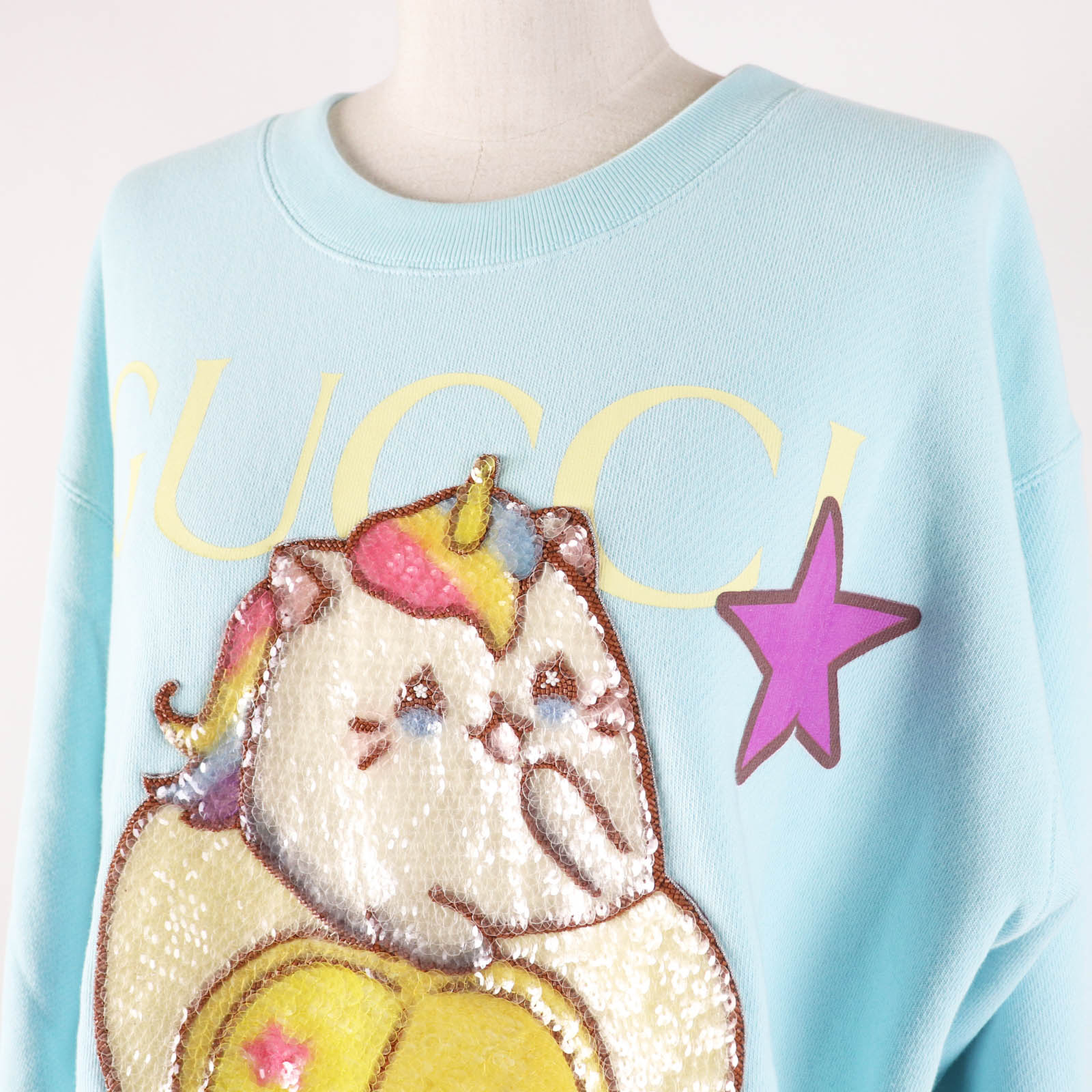 Gucci Logo Print Bananya Sequin Cotton Silk Sweatshirt