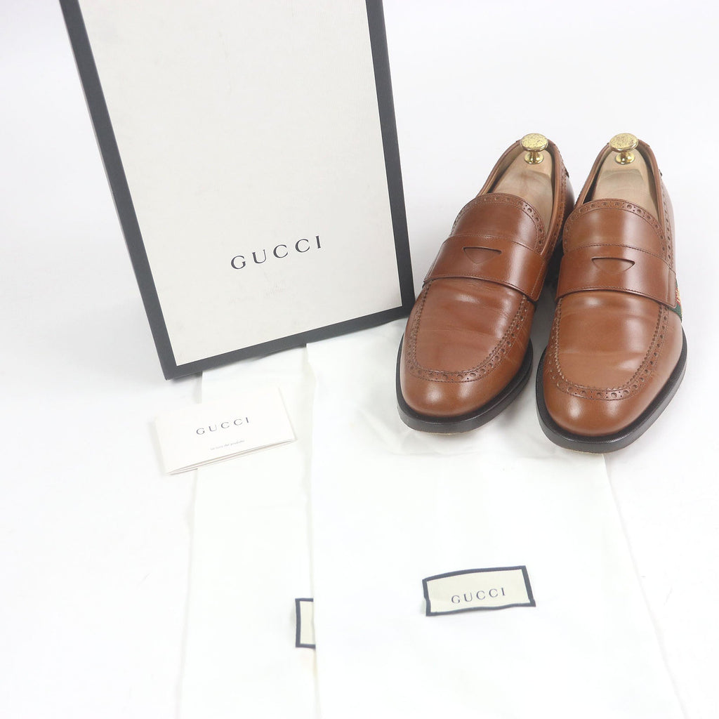 Gucci Bee embroidered web line leather loafers