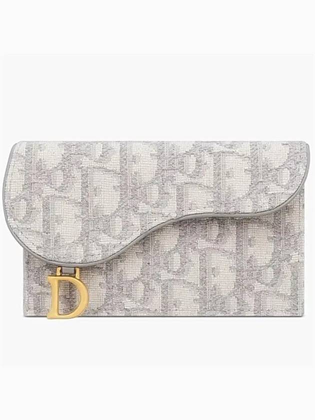 Oblique Jacquard Saddle Flap Compact Zipper Card Wallet Grey Dior