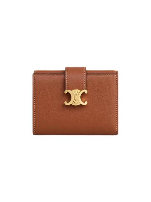 CELINE Victoire Tri-Fold Leather Half Wallet Tan