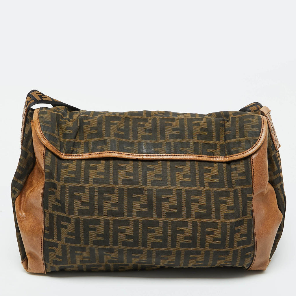 Fendi Zucca Canvas And Leather Flap Messenger Bag