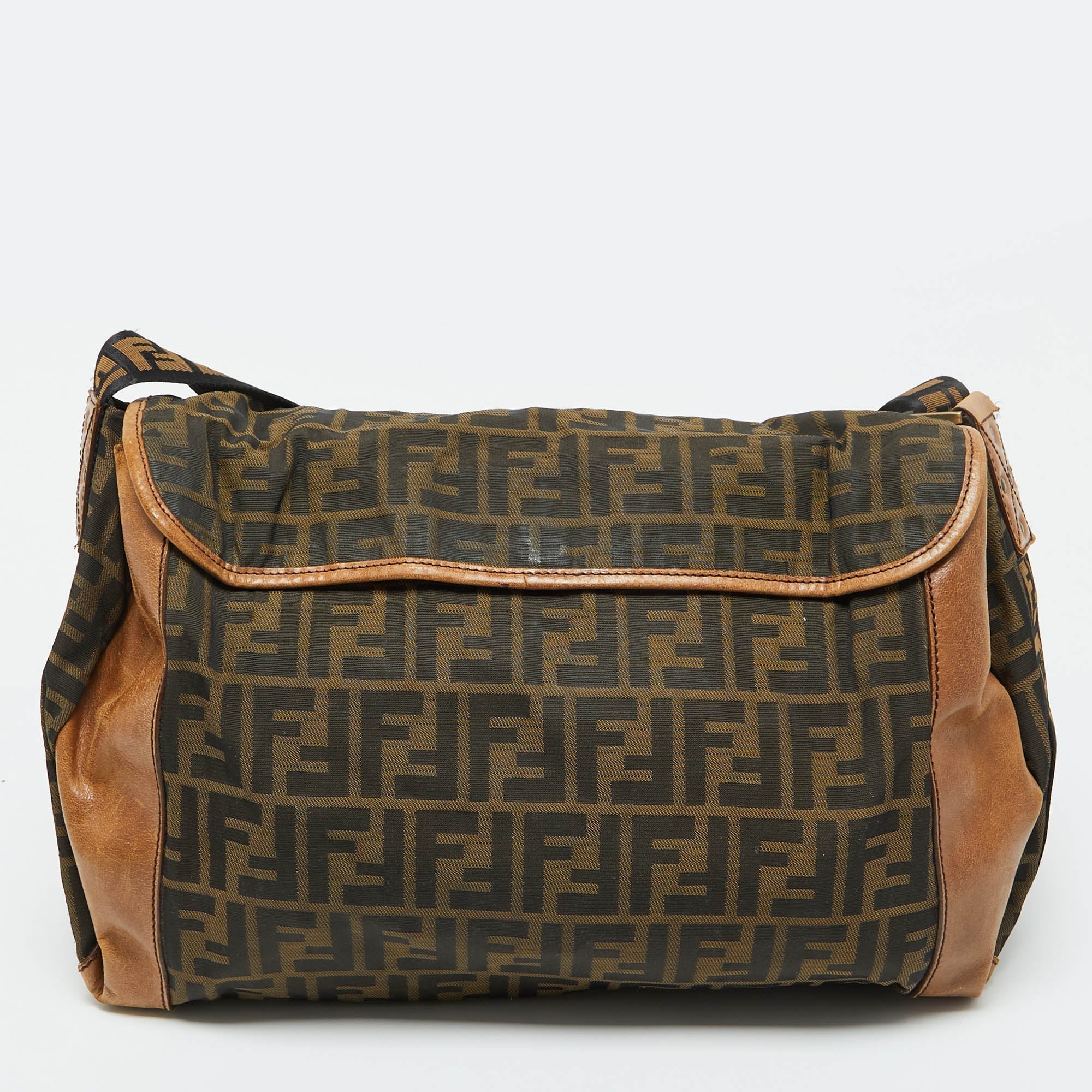 Fendi Zucca Canvas And Leather Flap Messenger Bag