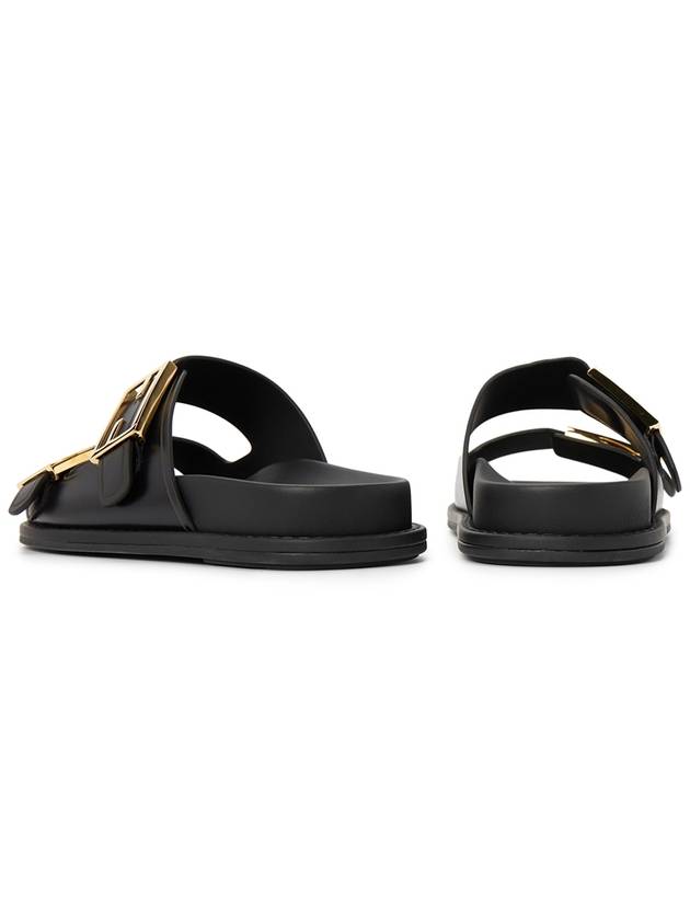 Fendi Women's FF Leather Fill Flat Sandals Slippers Black