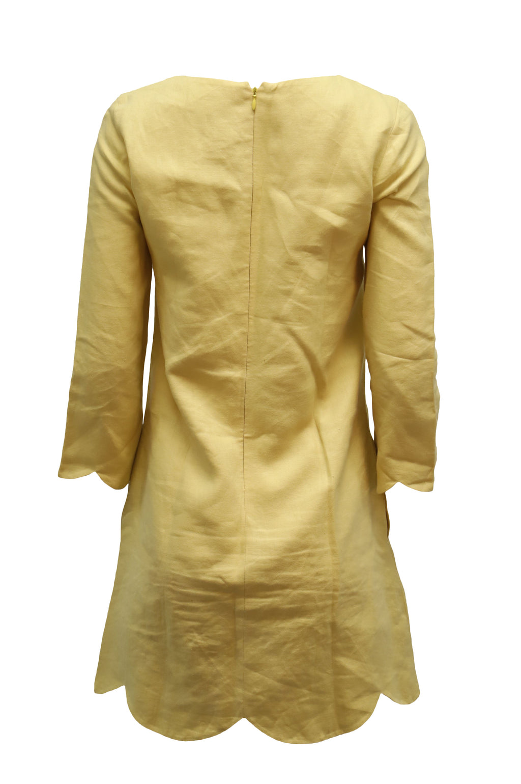 Chloe Scalloped Hem Shift Dress in Yellow Linen