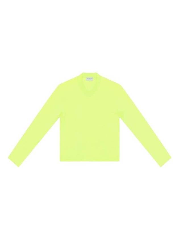 Balenciaga V-neck logo tab long-sleeved T-shirt neon green