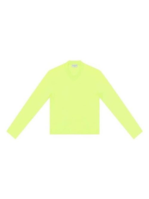 Balenciaga V-neck logo tab long-sleeved T-shirt neon green