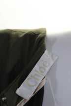 Chloe Womens Long Sleeved Round Neck A Line Short Dress Olive Green