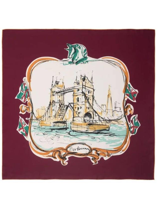 Burberry Tower Bridge Print Silk Scarf Red