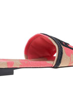 Fendi Rose Print Embroidered Logo Canvas Slide Slippers Pink
