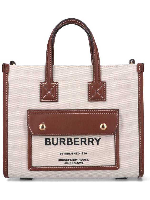 Burberry Mini Two-Tone Canvas and Leather Freya Tote Bag Natural Tan