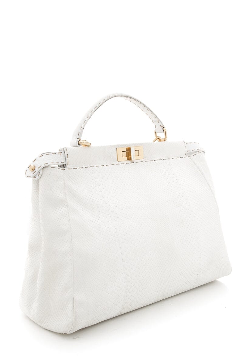 Fendi Cream Python Large Peekaboo Top Handle Bag