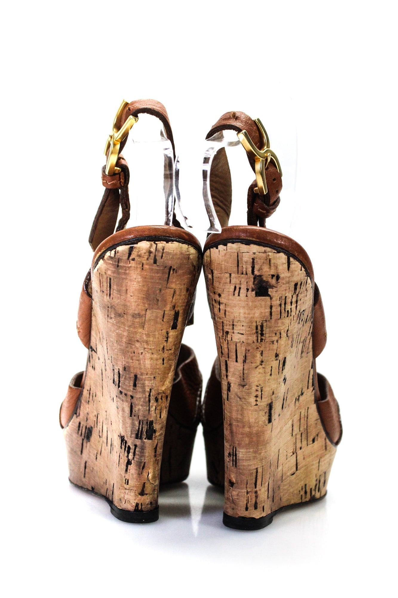 Chloe Womens Leather Cut-Out Strappy Ankle Buckled Wedge Heels Brown