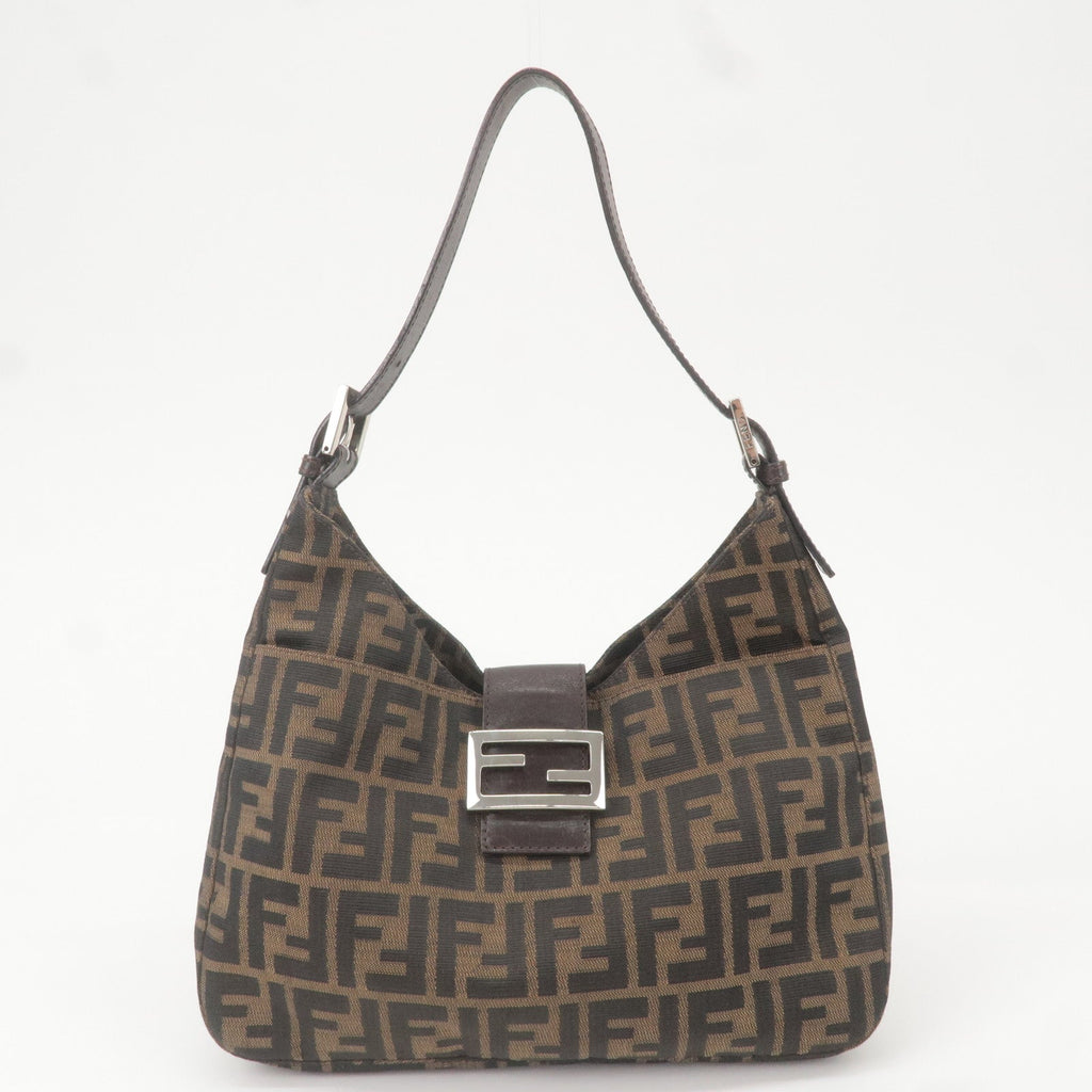 FENDI Zucca Canvas Leather Shoulder Bag Brown Black 26569
