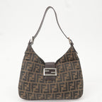 FENDI Zucca Canvas Leather Shoulder Bag Brown Black 26569