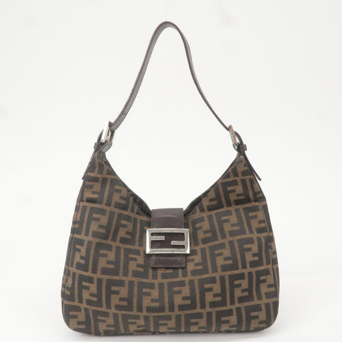 FENDI Zucca Canvas Leather Shoulder Bag Brown Black 26569