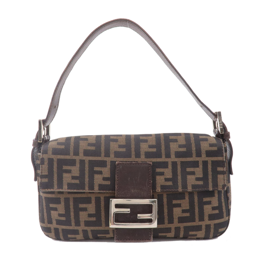 FENDI Mamma Baguette Zucca Canvas Leather Bag Brown 26424