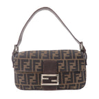 FENDI Mamma Baguette Zucca Canvas Leather Bag Brown 26424