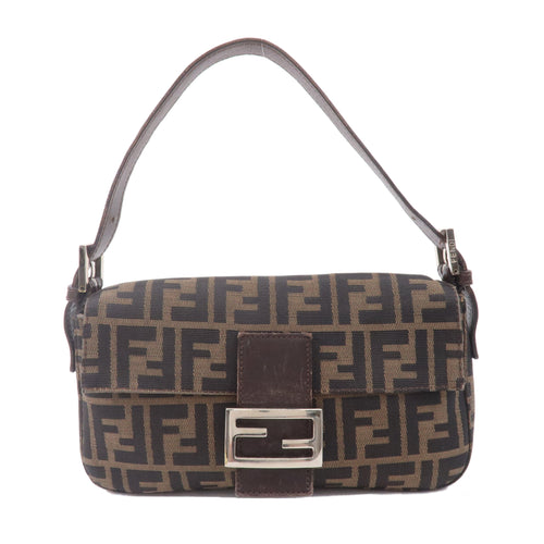 FENDI Mamma Baguette Zucca Canvas Leather Bag Brown 26424