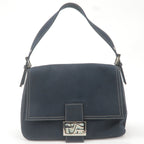 FENDI Mamma Baguette Canvas Leather Shoulder Bag Navy 26325