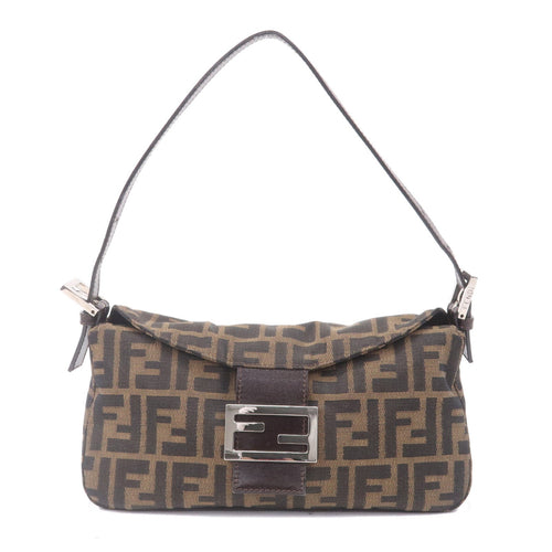FENDI Zucca Canvas Leather Shoulder Bag Khaki Black Brown 26725