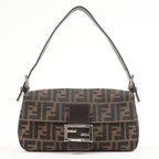 FENDI Zucca Mamma Baguette Canvas Leather Shoulder Bag Brown 26424