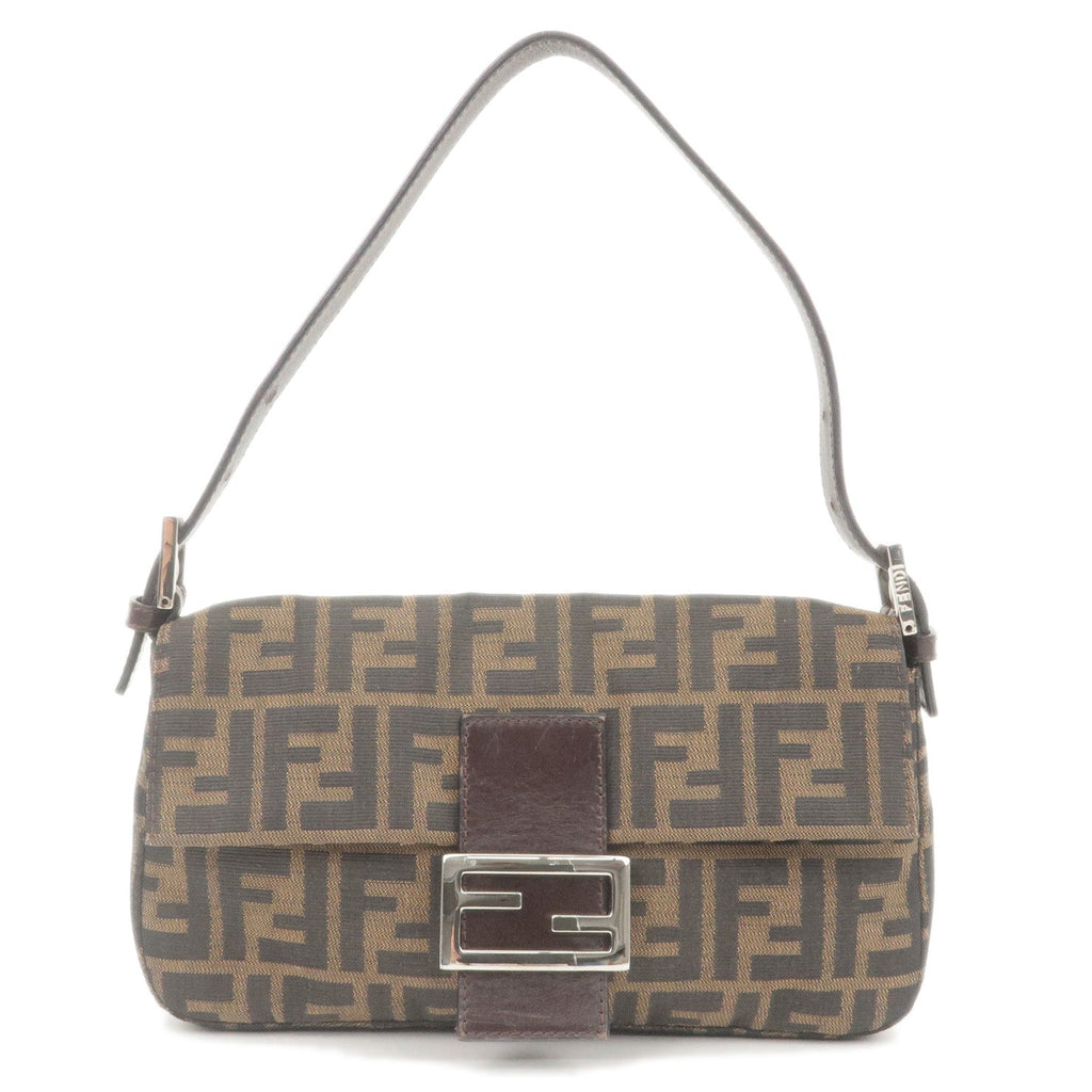 FENDI Zucca Mamma Baguette Canvas Leather Bag Brown Black 26424