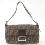 FENDI Zucca Mamma Baguette Canvas Leather Bag Brown Black 26424