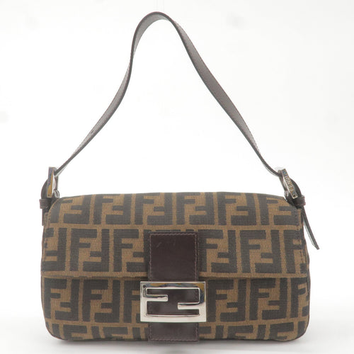 FENDI Zucca Mamma Baguette Canvas Leather Bag Brown Black 26424