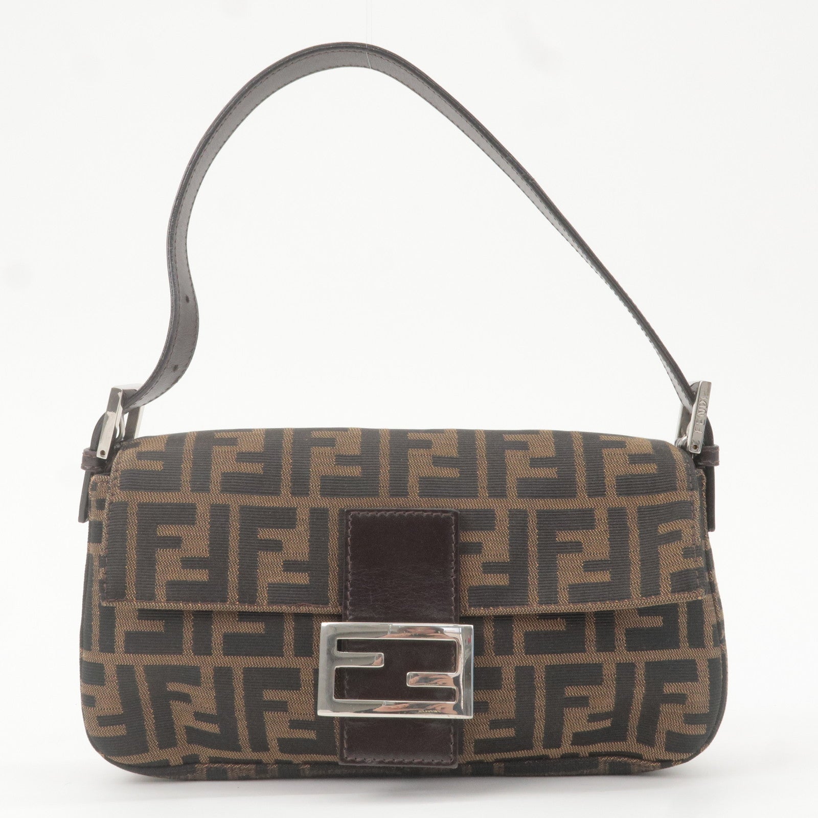 FENDI Mamma Baguette Zucca Canvas Leather Bag Beige 26424