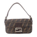 FENDI Mamma Baguette Zucca Canvas Leather Bag Brown 26424