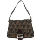 FENDI Zucchino Mamma Baguette Canvas Leather Bag Brown Black 26325