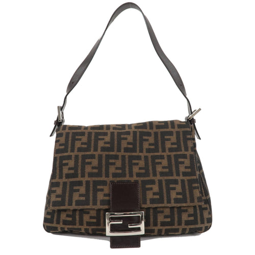 FENDI Zucchino Mamma Baguette Canvas Leather Bag Brown Black 26325